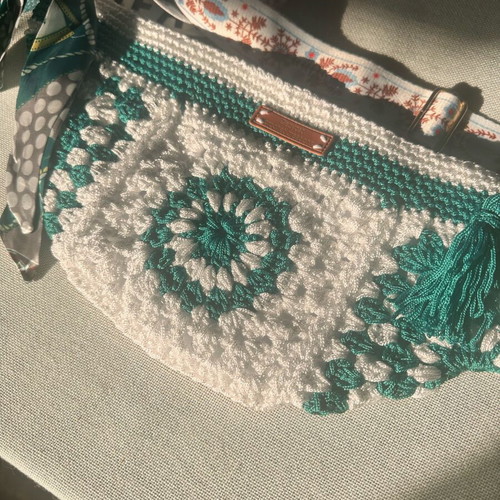 Handmade knitted shoulder bag crossbody made to order, white