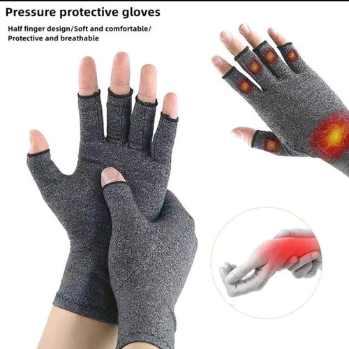 Unisex XL thermal gloves grey for joint protection with fingerless tips new