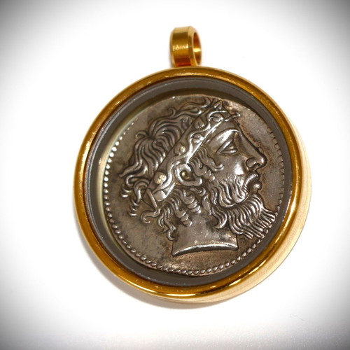 Ancient Dionysus Head Silver Coin Pendant new