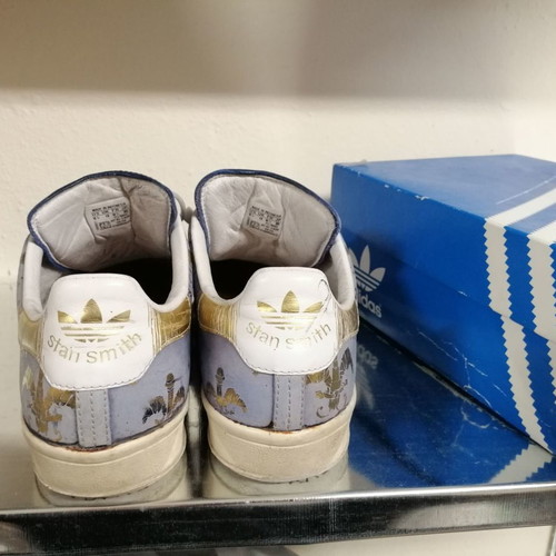 Adidas Stan Smith X krsn used, blue with gold designs, size 44 2/3
