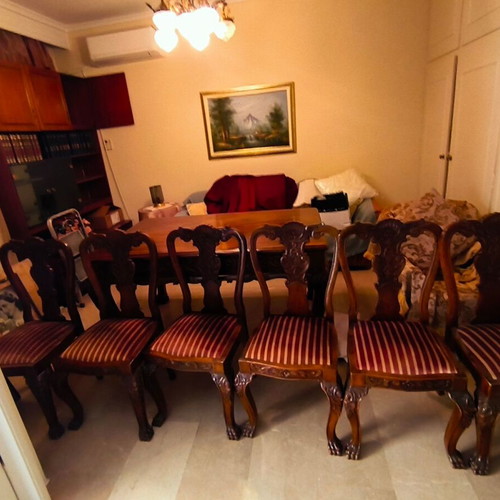 Vintage carved handmade dining table, solid walnut 1952