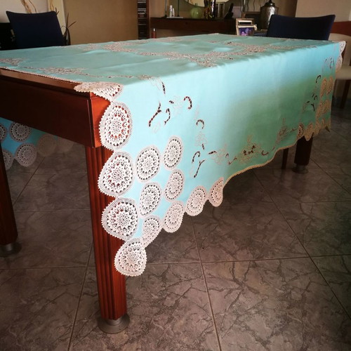 Vintage linen cutwork tablecloth handmade new veraman with knitted motifs