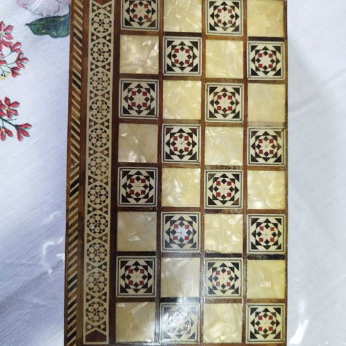 Handmade backgammon with mother-of-pearl small new from solid wood