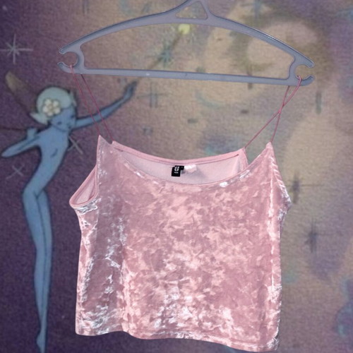 Baby Pink velvet crop top with spaghetti straps H&M used, size S