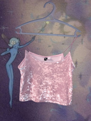 Baby Pink βελούδινο crop top με τιράντες H&M μεταχειρισμένο, μέγεθος S