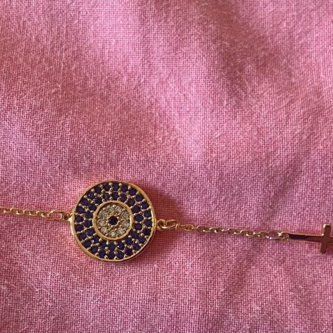 Anna Maria Mazaraki stainless steel bracelet new, gold with blue eye and cross