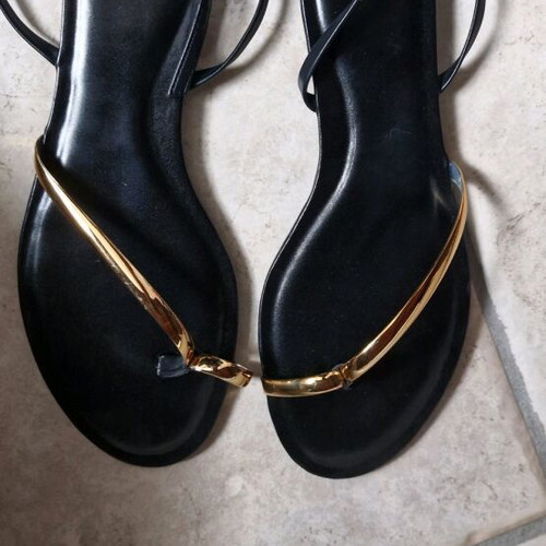 Zara flat sandals with thin straps and metallic detail, size 39