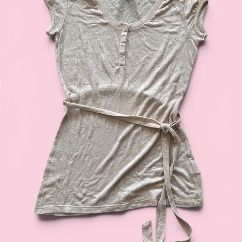 H&M blouse used, light pink with waist tie and textured fabric