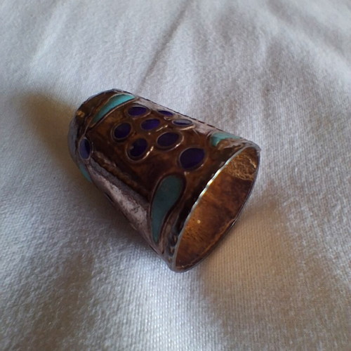 Silver thimble with enamel design 925, like new collectible