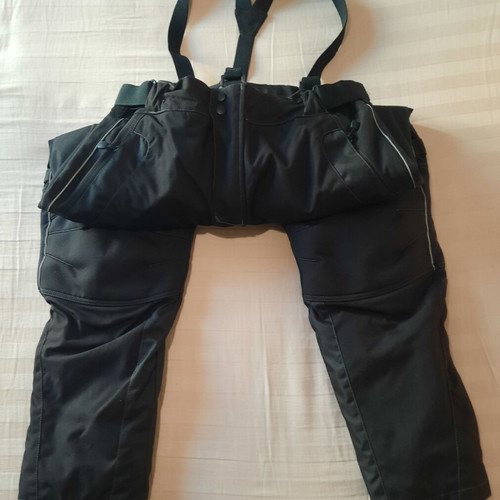 Cordura motorcycle pants with knee protectors and suspenders