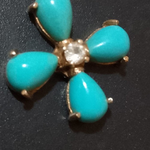 14K Gold Vintage Cross with Turquoise and Zircon