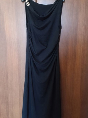 Midi dress with gold detail new, black, draped one shoulder