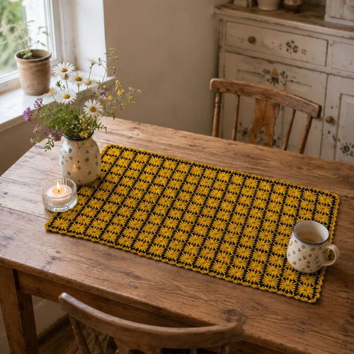 Handmade knitted table runner 35x65 cm vintage floral