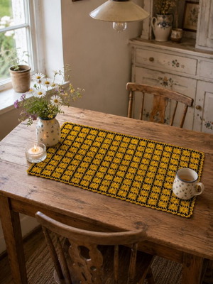 Handmade knitted table runner 35x65 cm vintage floral