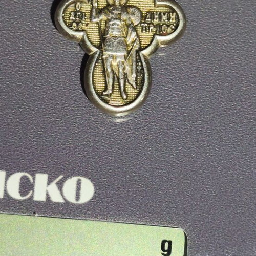 Silver double-sided cross with Saint Demetrios and Crucifix, like new