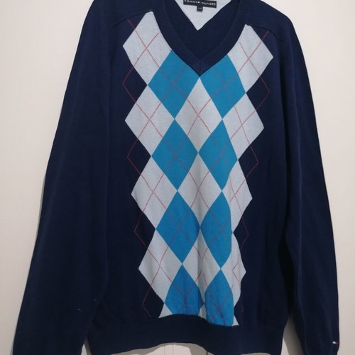 Tommy Hilfiger cotton sweater used, blue check, size L