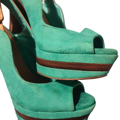 Schutz sandals used, size 37, turquoise with leather sole and gift blouse