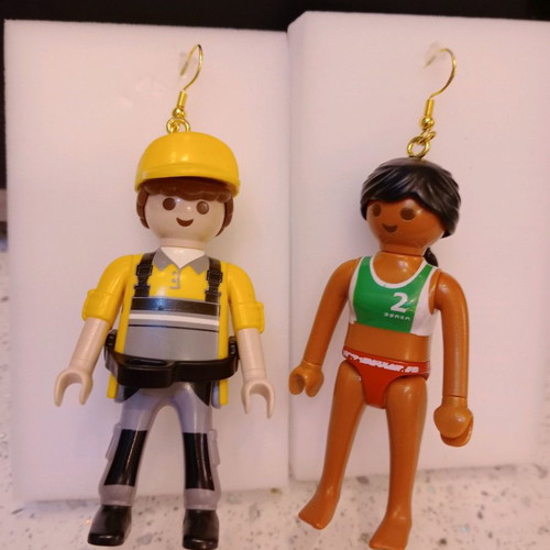 Playmobil Earrings the engineer & the beach volleyball athlete!!