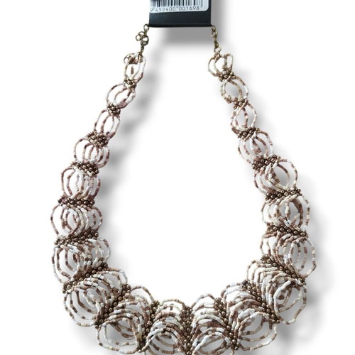 Beaded necklace in beige and gold tones new