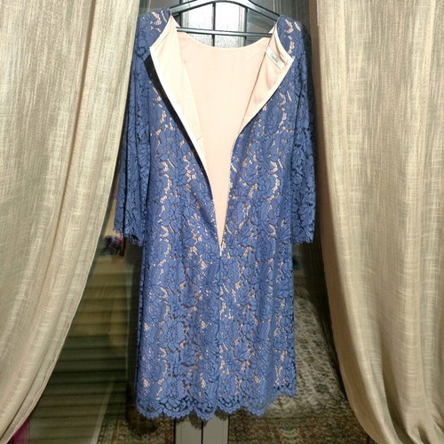 Camelot dress like new with gray-blue lace and beige lining