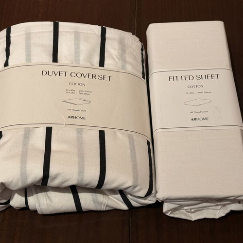 H&M Home cotton duvet cover set 240x220 cm and fitted sheet 180x200 cm