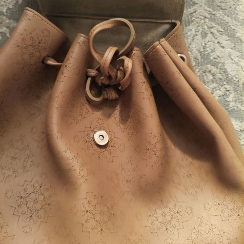 Ophelia backpack made of genuine leather with laser-cut designs like new, brown