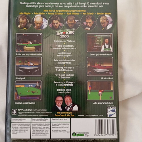 World Championship Snooker 2003 PC game used, Codemasters