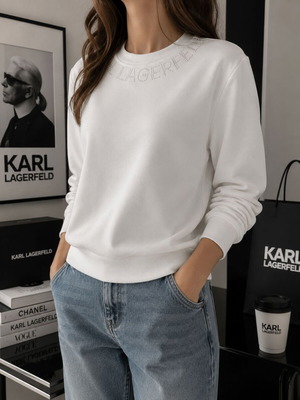 Karl Lagerfeld white sweatshirt with strass logo like new – Small/M