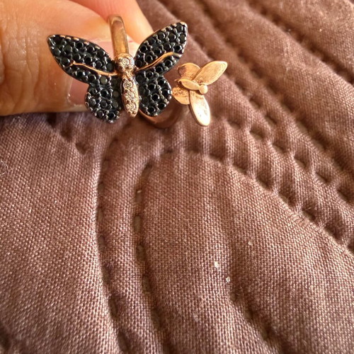 Silver 925 butterfly adjustable ring, rose gold plated