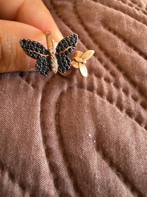 Silver 925 butterfly adjustable ring, rose gold plated