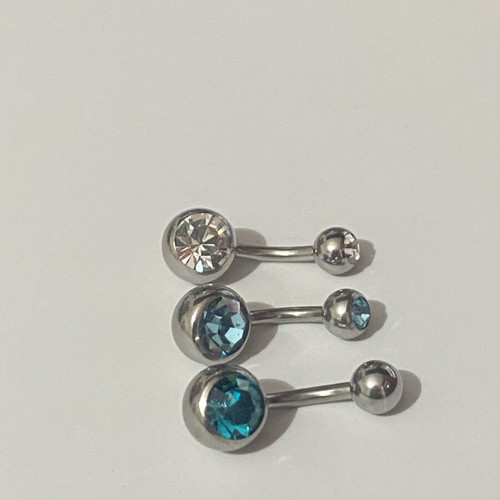 Navel Earrings like new, pack of 3, 8mm, white, blue, petrol