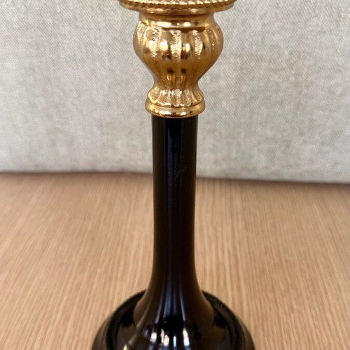 High Aesthetic Black/Gold Candlestick 20cm New