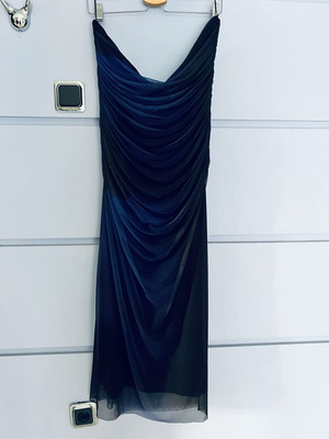 Zara strapless lined maxi dress black with deep blue shades like new