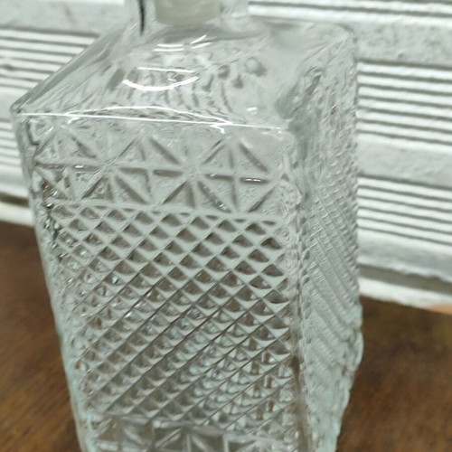Vintage Glass Decanter with Embossed Geometric Design used