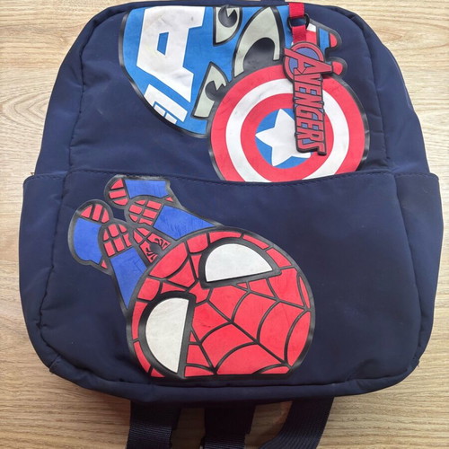 Backpack Avengers and Spider-Man blue used, children's 27x24 cm