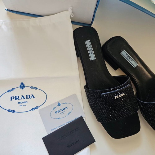 Prada mules slippers size 39, black, new with box and dust bag