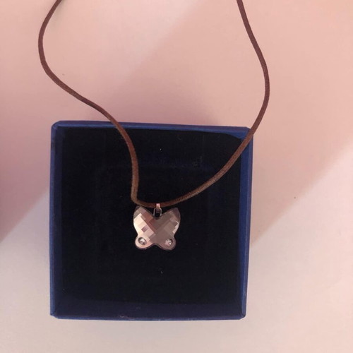 Swarovski butterfly necklace new with brown leather strap