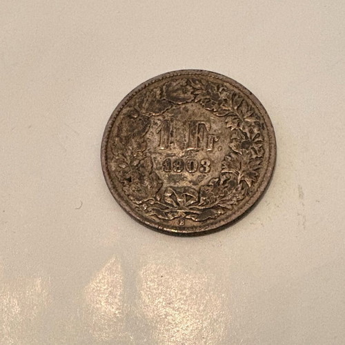 Silver 1 Franc Switzerland 1903 used with authentic patina
