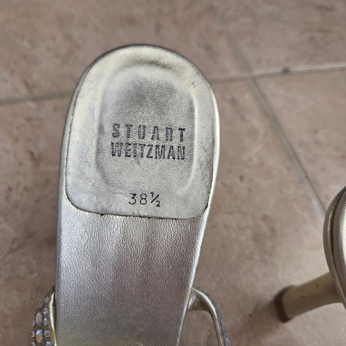 Stuart Weitzman Crystal Embellished Metallic Sandals, EU 38.5