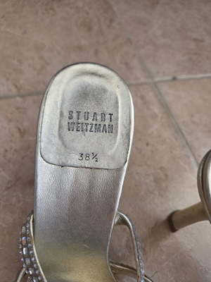 Stuart Weitzman Crystal Embellished Metallic Sandals, EU 38.5