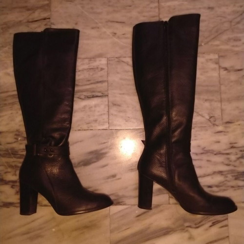 Women's leather boots, black, size 37, high heel