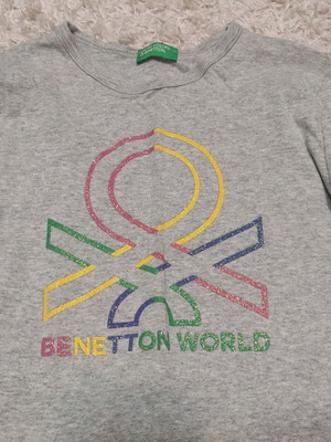 Benetton blouse with glitter logo like new, grey, size 140 cm