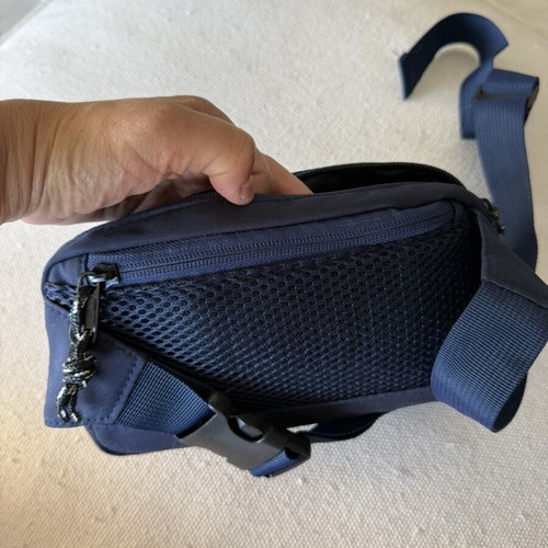 Waist bag new, blue, with 3 compartments and hidden pocket