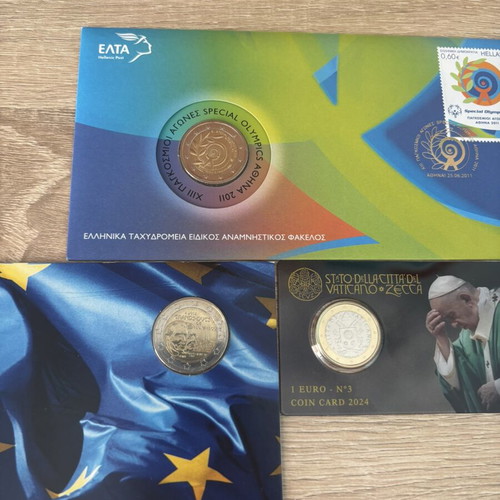 Euro coins 2€ and 1€ from Greece, Luxembourg unc and Vatican bu