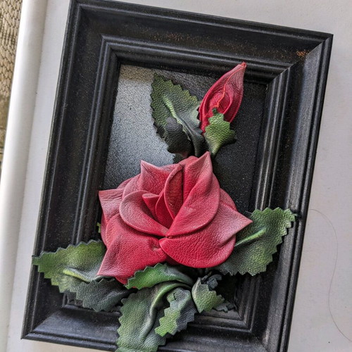 Vintage rose frame with leather flower used