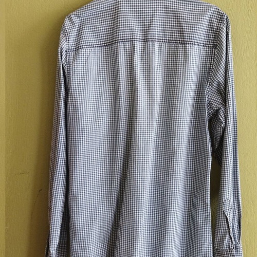 Livergy Cotton Shirt like new, blue beige plaid with denim details