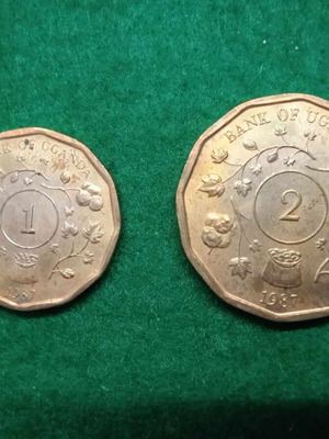 Uganda 1 and 2 Shillings 1987 uncirculated coins new