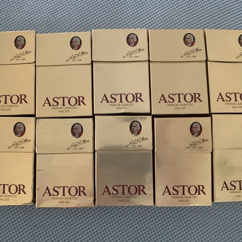 Astor empty cigarette packs used, pack of 10 from 1982
