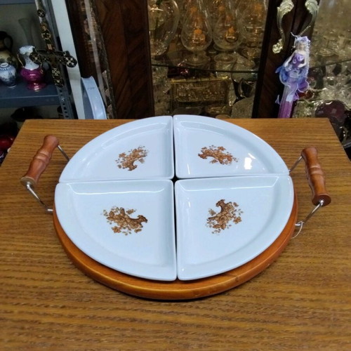 Wooden serving platter for nuts new with 4 removable bases