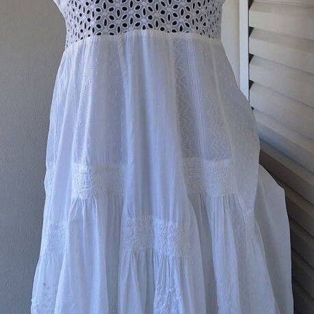 White Boho Dress with Embroidery and Lace, Like New, Size XL